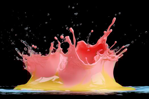A splash of pink and yellow liquid on a black background photo