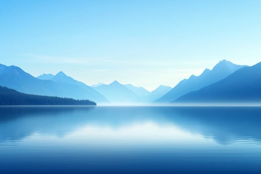 A lake with mountains and trees in the background photo
