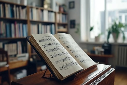 An open book on a table in a library photo