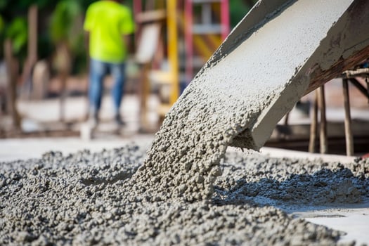 A cement mixer is pouring concrete onto the ground photo