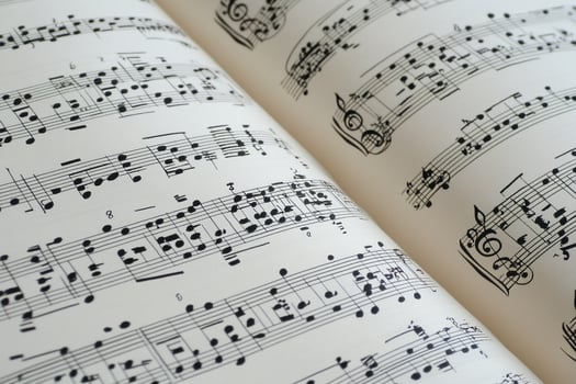 A sheet of music is open with notes photo