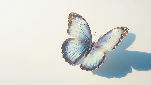 Delicate pale blue butterfly against a white background photo
