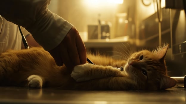 A ginger cat receiving veterinary care photo