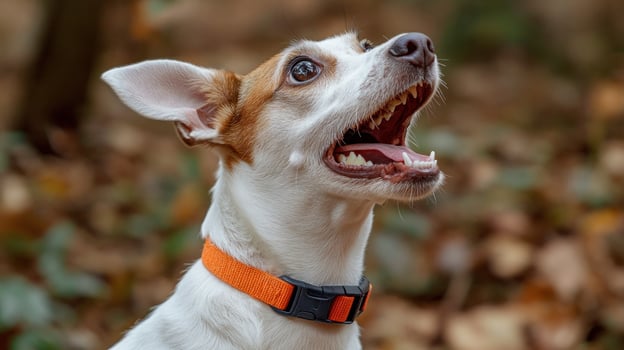 Playful dog looking up photo