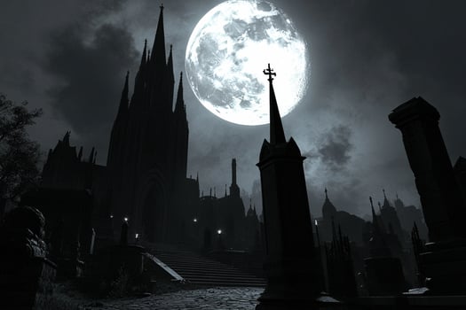 A gothic church with a full moon in the sky photo