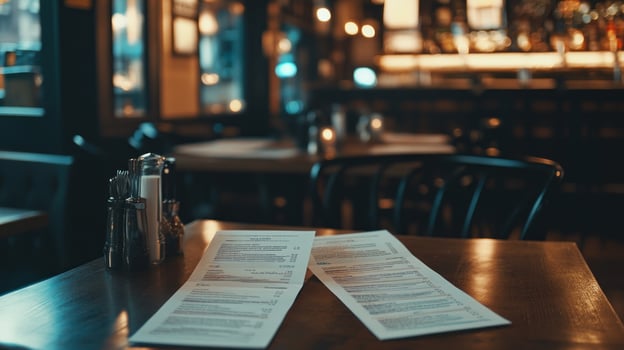 Restaurant interior with menus photo