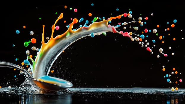 Colorful milk splash on a spoon photo