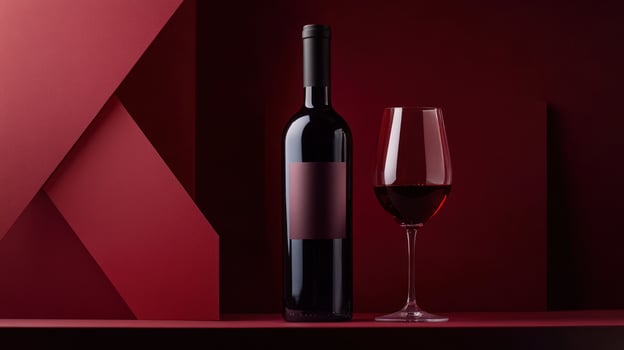 Still life of red wine bottle and glass photo