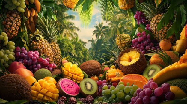 Tropical fruit bounty in a lush jungle setting photo