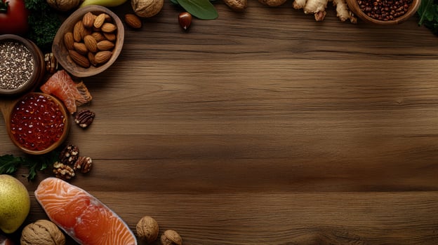 Healthy Foods on Wooden Table photo