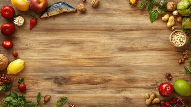 Food arrangement on a wooden surface photo