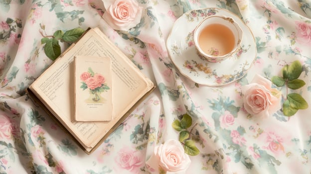 Floral tea set still life photo