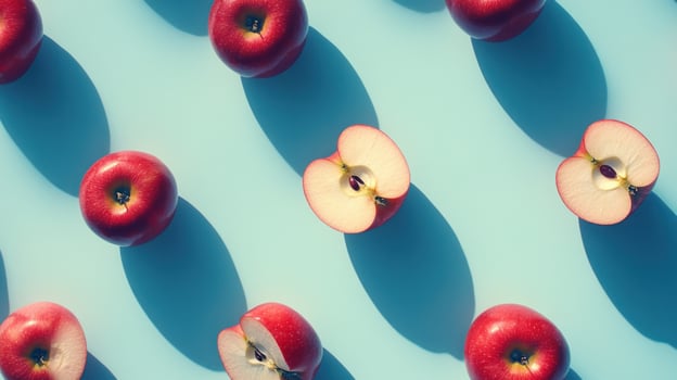 Pattern of apples on a light blue background photo
