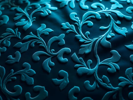 Teal Damask Fabric Texture Elegant Floral Pattern Background photo