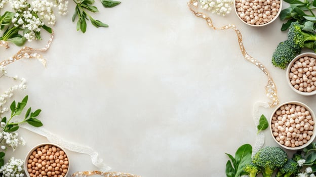 Beige food border with flowers photo