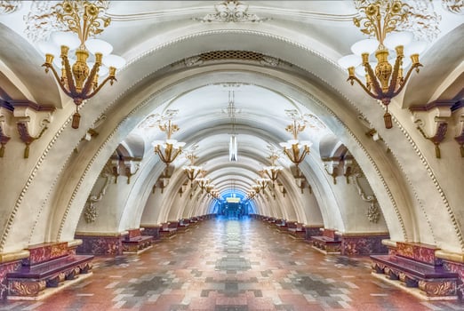 Interior of Arbatskaya subway station in Moscow, Russia photo