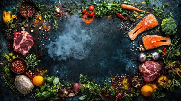 Food ingredients arranged in a frame photo
