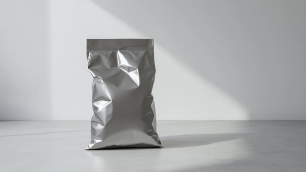 Silver foil bag on light floor photo