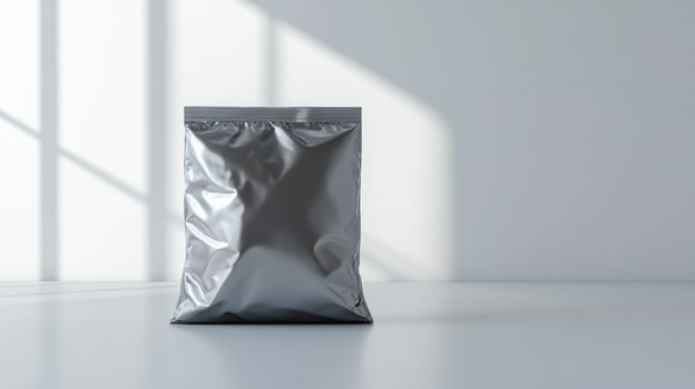 Metallic pouch on a white surface photo