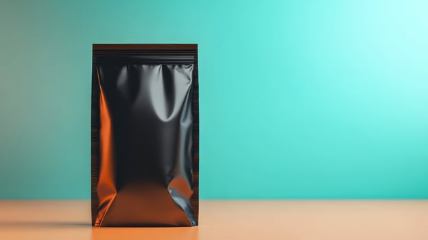 Black foil pouch on a two-toned surface photo