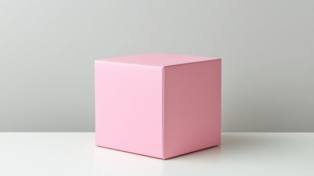 Single solid pink cube on a white surface against a light gray background photo