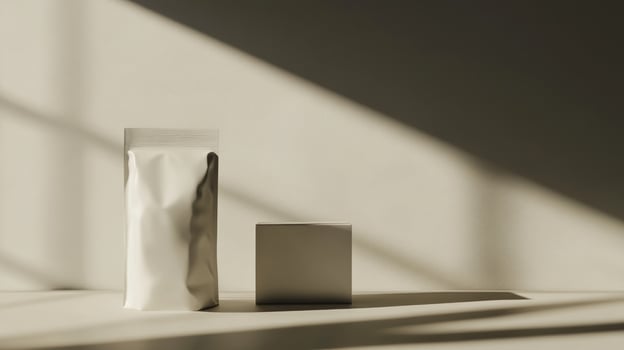 Minimalist product packaging mockup in muted beige tones photo