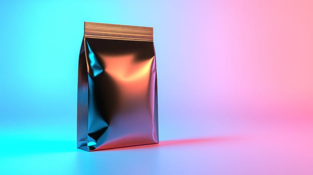 Metallic food package in vibrant lighting photo