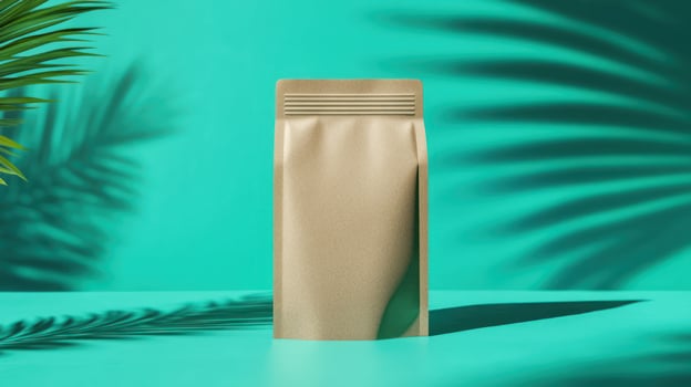 Beige pouch on teal backdrop photo