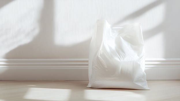 White plastic shopping bag on light floor photo