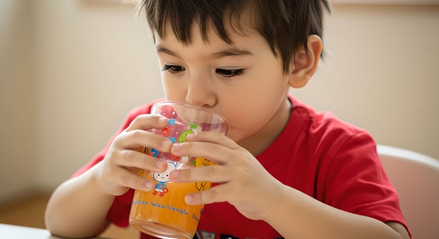 asian child drinking juice photo