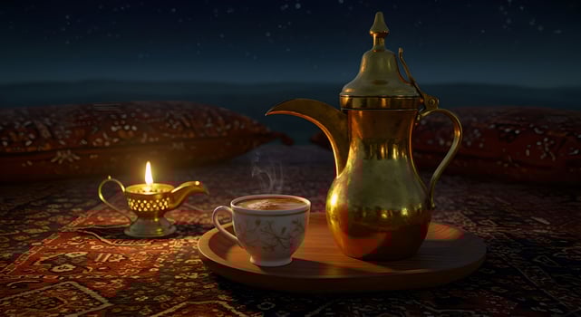 arabic coffee pot and cup in oriental night photo