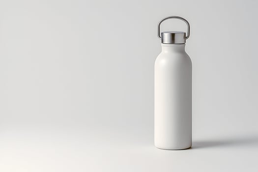 Minimalist White Reusable Water Bottle on Light Background photo
