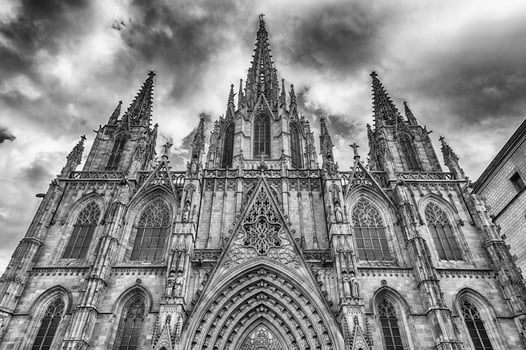 Scenic facade of the Barcelona Cathedral, Catalonia, Spain photo