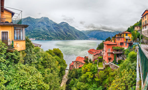 Panoramic view over the Lake Como from Bellano town, Italy photo