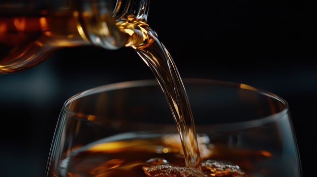 Amber liquid pouring into glass photo