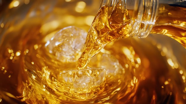 Amber liquid pouring over ice photo