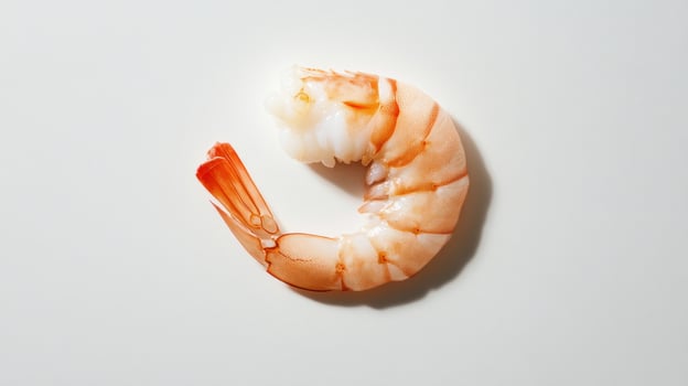 Isolated shrimp. Top-down view of a single cooked shrimp photo