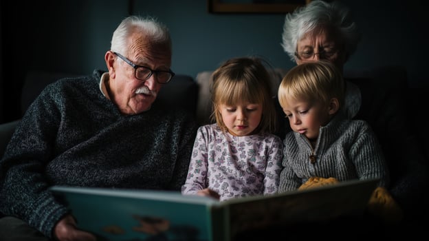 Loving Grandparents Reading in Afternoon Light photo