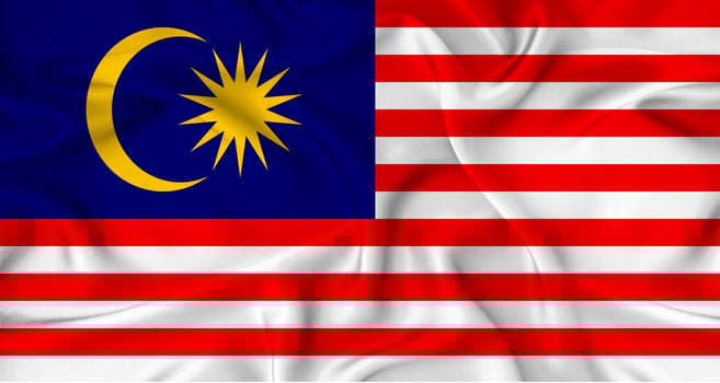 Realistic Malaysia flag waving. Close up of flag of Malaysia with cloth texture photo