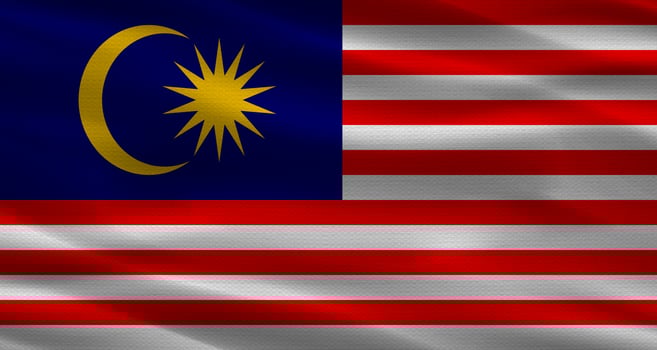 Malaysia flag with fabric texture. Realistic flag of Malaysia waving photo