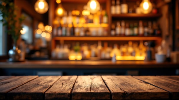 Cozy Bar Interior with Soft Lighting and Wooden Countertop photo