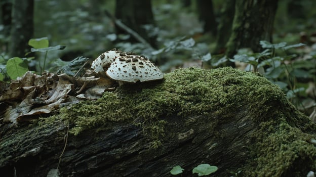 Forest mushroom on mossy log photo