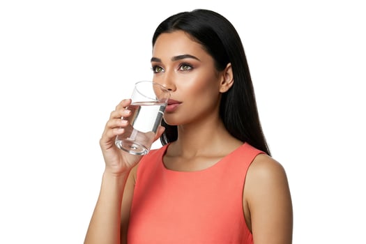 Refreshing hydration. Woman enjoying a glass of pure water. Health concepts. photo
