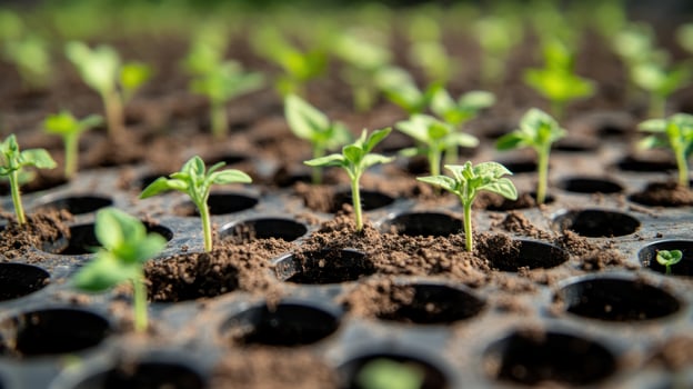 Young seedlings in a seed tray photo