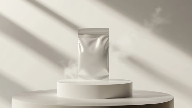 Product pouch on podium, light and shadow photo