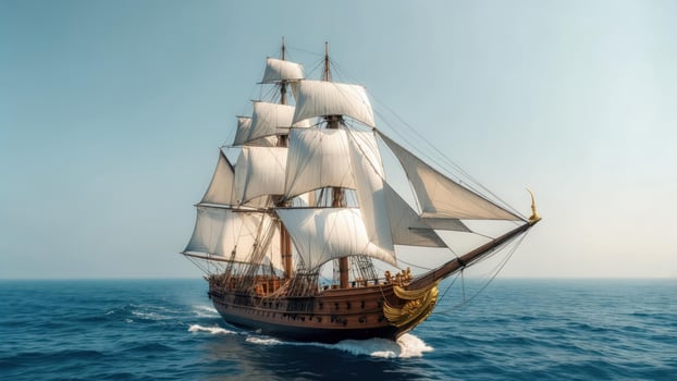 A majestic sailing ship glides across a calm ocean under a clear sky photo
