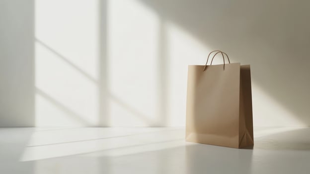 Beige paper shopping bag in a sunlit room photo