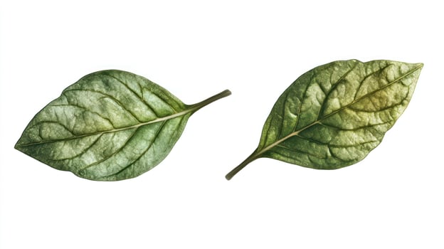 Two stylized leaves, muted green tones, isolated on white photo