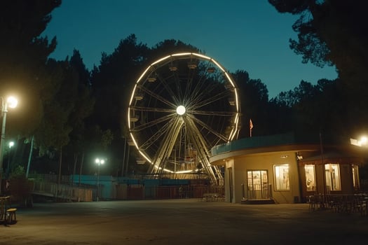 A ferris wheel at night in a park photo