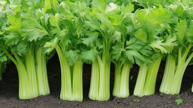 A row of celery plants in the ground photo